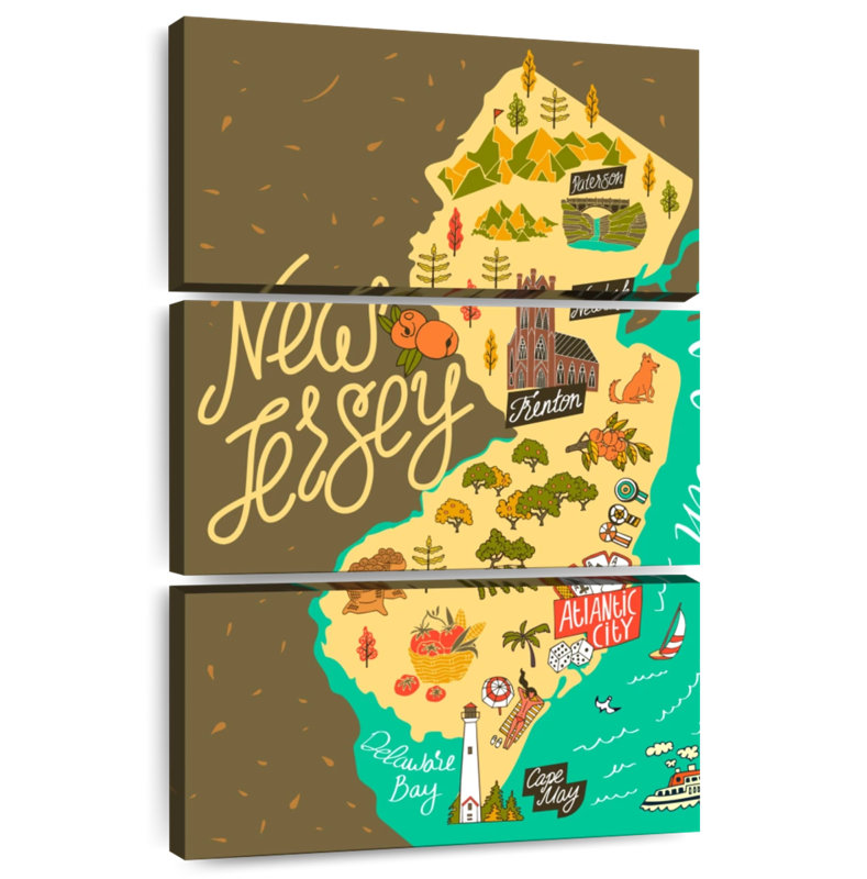 Aliaz Tourism New Jersey Map, 65" H x 42" W