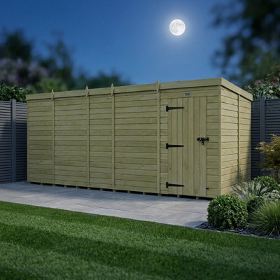 Total Sheds 19ft x 9ft Pent Garden Shed - Single Door - No Windows - Pressure Treated Timber - UK Manufactured