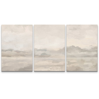 Pastel Watercolor Cloudy Sky Gray Abstract Landscape Framed On Canvas 3 Pieces Print