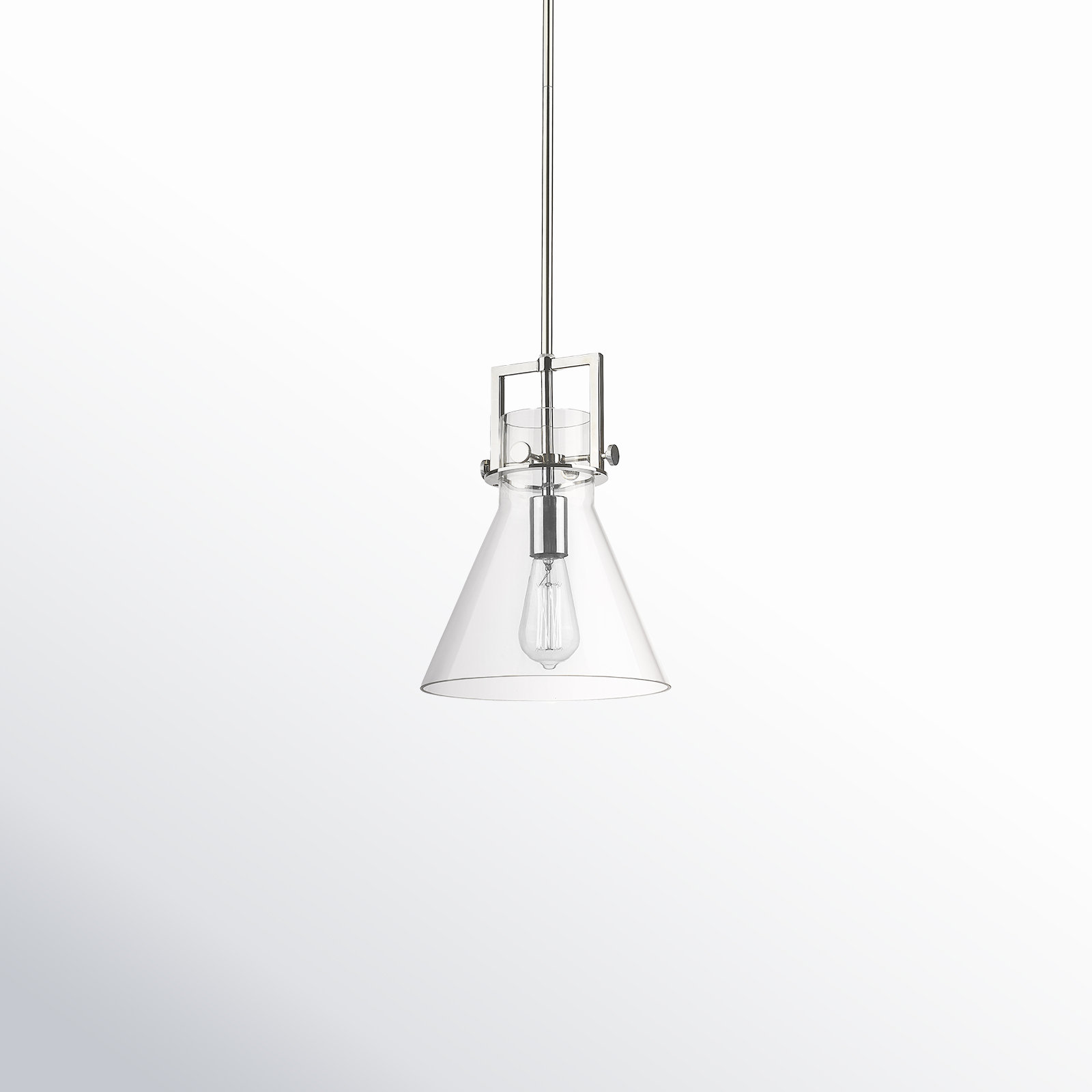 Coterie Single Light Glass Dimmable Pendant, Clear, Polished Nickel, 13.63" H x 10" W x 10" D