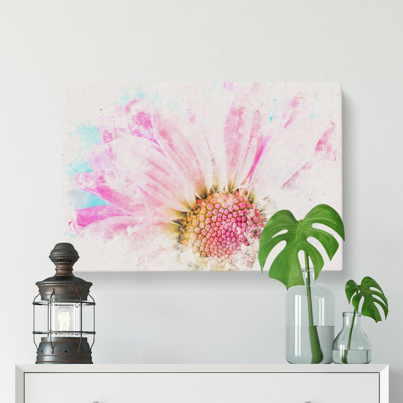 Pink Daisy Flower Watercolour - Wrapped Canvas, 60cm H x 91cm W x 3cm D