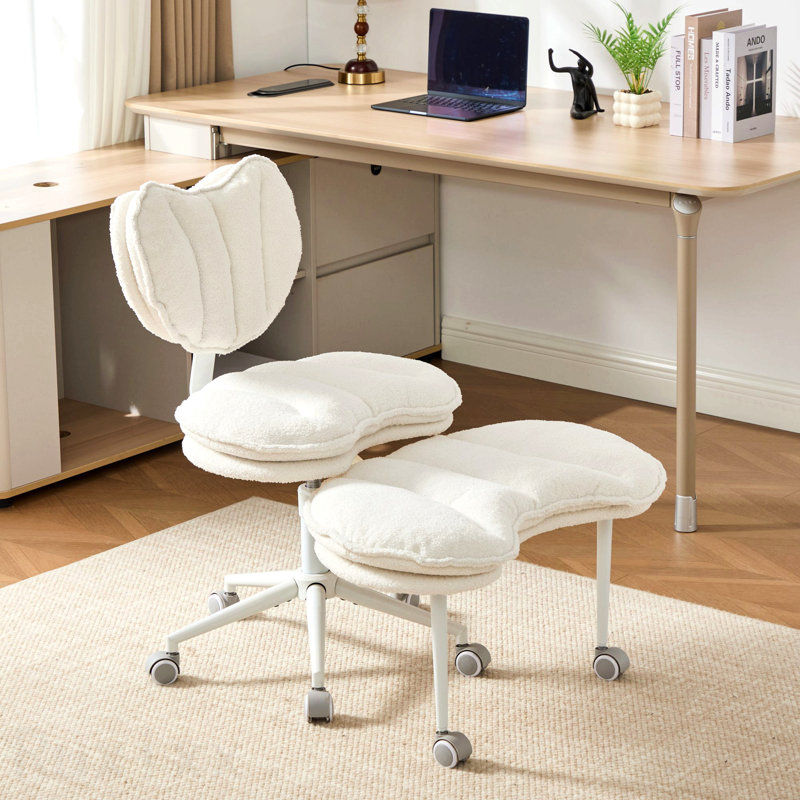 Ivory Meditation Chair Plus, Teddy Fleece Double-Layer Padding Cross Legged Rolling Chair For Adhd, Criss Cross Desk Chair, With Lumbar Support, Adjustable Stool, Flexible For Fidgety Sitters