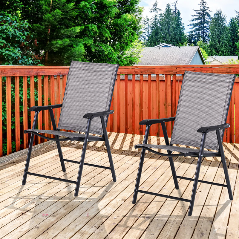 2 chaises de patio pliantes, chaises d'accoudoirs extensibles empilables pour la pelouse, le camping, la salle à manger, la plage. Structure en métal gris, sans assemblage, capacité de poids de 242 lb