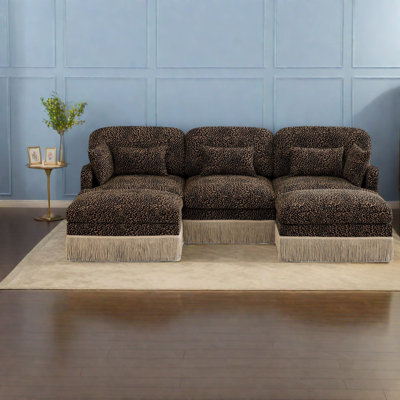 Movable Modular Sofas, 100 In Chenille Leopard Print, Modern Home Lounge