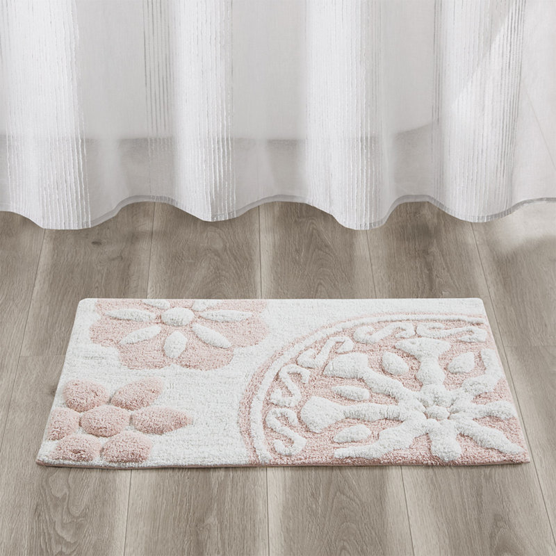 Tapis de bain en coton touffeté Medallion, Rose