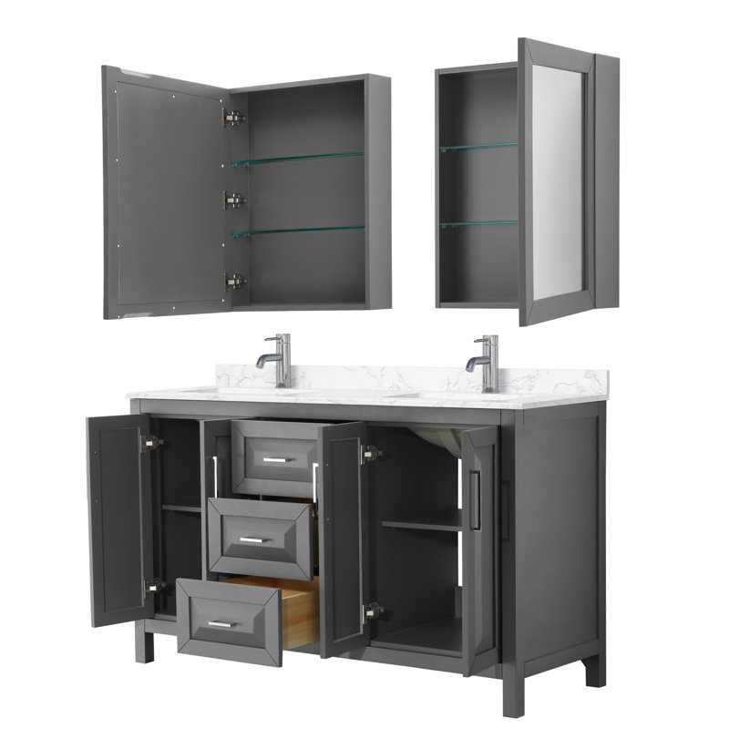 Daria 60'' W Double Vanity, Carrara Cultured Marble, Dark Gray, Polished Chrome