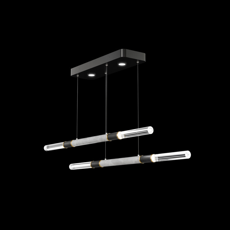 Antonia 71"W Linear Pendant, Brass/Black/Smoke