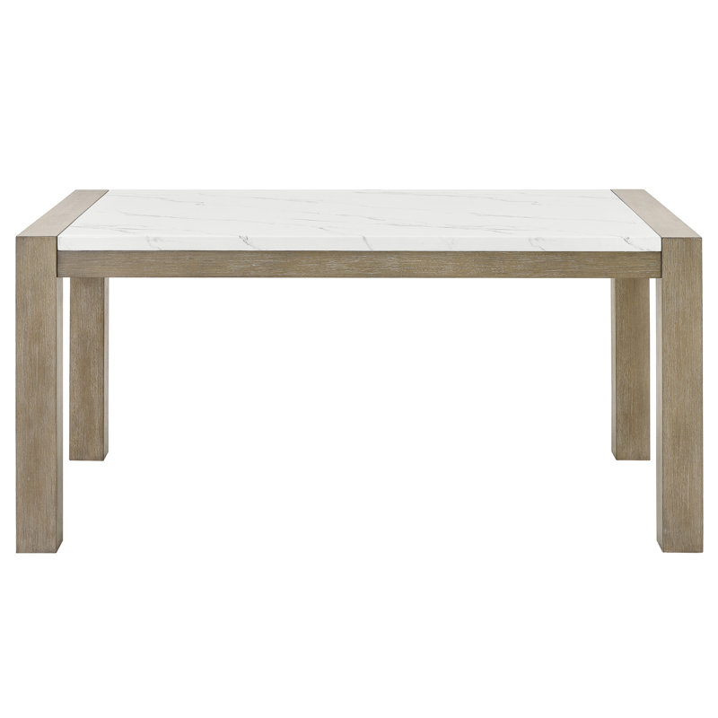 Table de salle à manger l 66 po avec plateau en faux marbre blanc et finition chêne, design, 6 sièges, 38 po de profondeur, 30 pieds de style rectangulaire, + matériau, 38,61 29,81 po de hauteur, 100,6 lb de poids