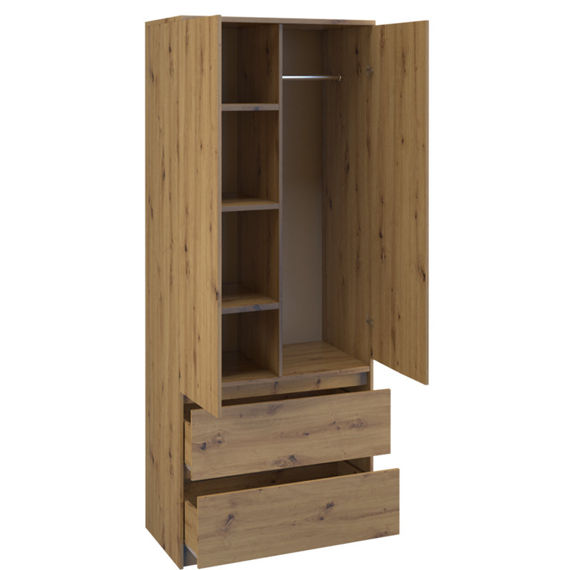 Longe 2 Door Manufactured Wood Wardrobe, Eiche Artisan