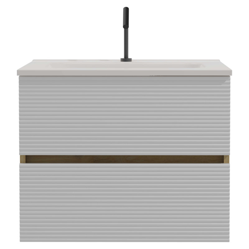 Meuble-lavabo moderne avec lavabo intégré et rangement abondant, Blanc / Chêne clair, 24"
