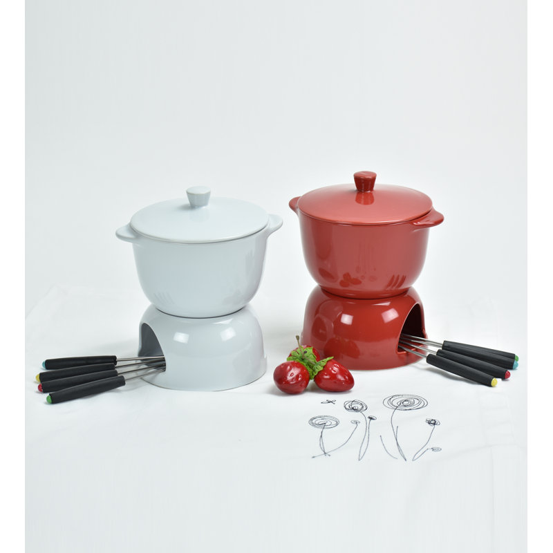 Omniware 0.75 qt. Ceramic Fondue Set, Red
