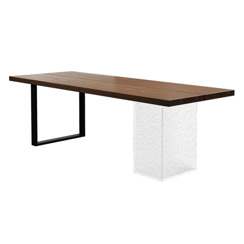 Noyer clair + noir + bois rectangulaire transparent + fer + bureau en acrylique, H 29,53 po x l 86,61 po x P 35,43 po