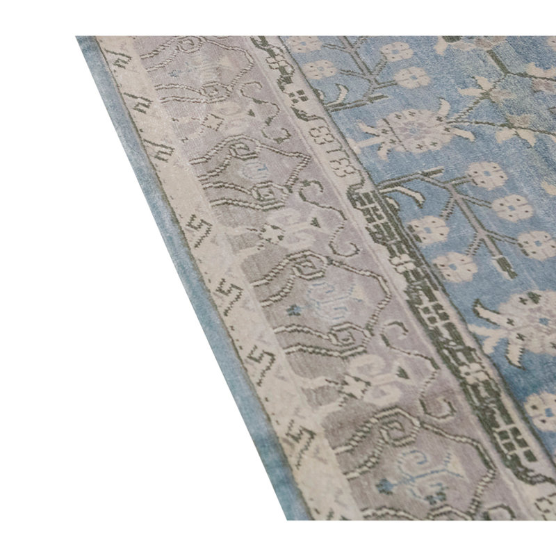 Tapis bleu / gris clair noué à la main de haute qualité et unique