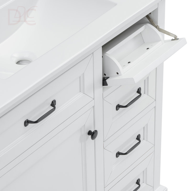 Meuble-lavabo 36 po avec lavabo, lavabo en céramique, 2 tiroirs basculants, charnières de porte à fermeture en douceur, Blanc