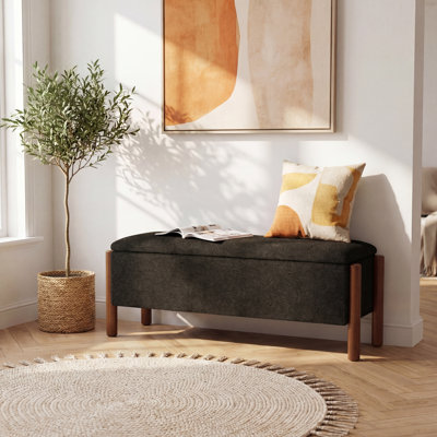 47'' Modern Upholstered Storage Bench With Walnut Wood Legs
