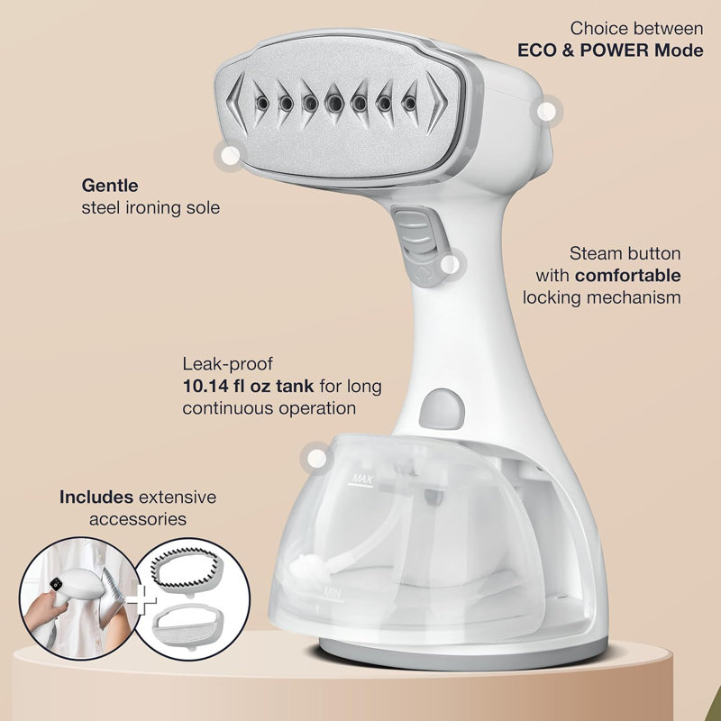 Cuiseur à vapeur rapide LEBENLANG 1500W pour vêtements avec 2 modes de vapeur, Blanc