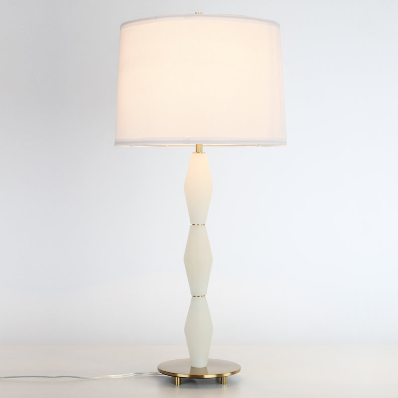 Lampe de table 27 "en albâtre avec base en laiton plaqué pour salon, bureau de chambre à coucher.
