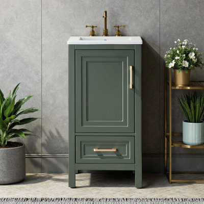 Meuble-lavabo en bois massif 18 po entièrement assemblé avec tiroirs et plateau à fermeture en douceur