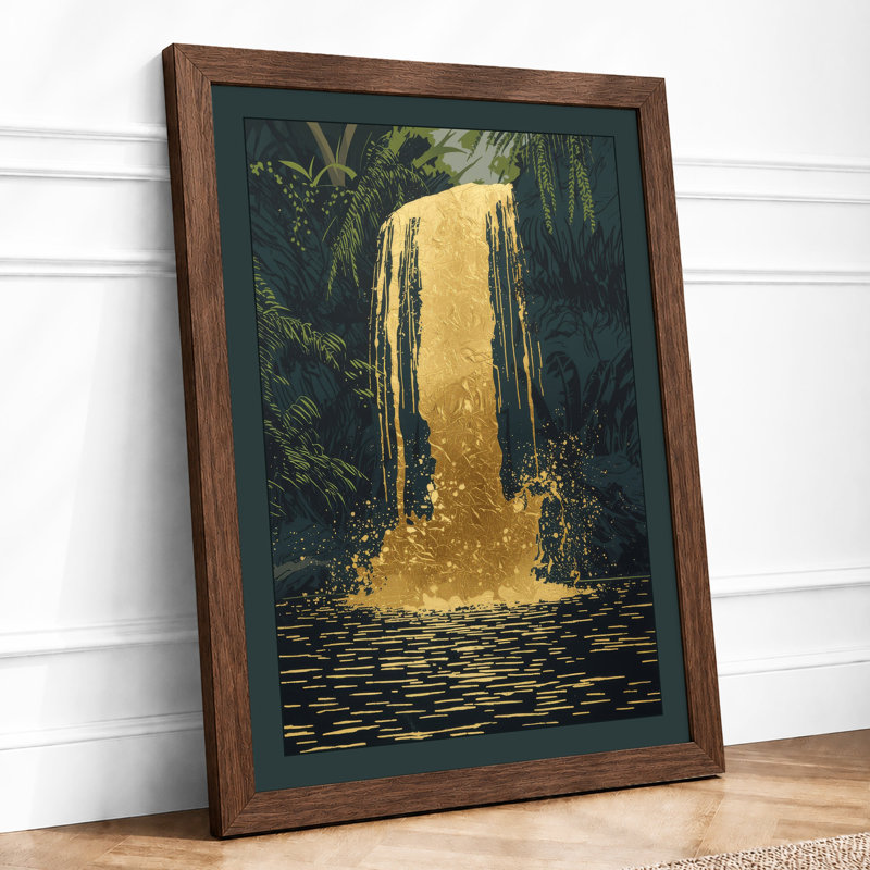 Waterfall at Dusk Landscape & Nature - Framed Print, A4 - 29.7 x 21.0 cm, Walnut