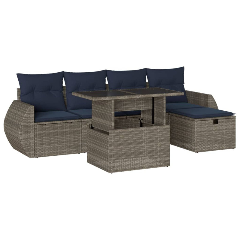  Ensemble de canapé de patio 6 pièces avec coussins en rotin de polyester, Gris, Bleu