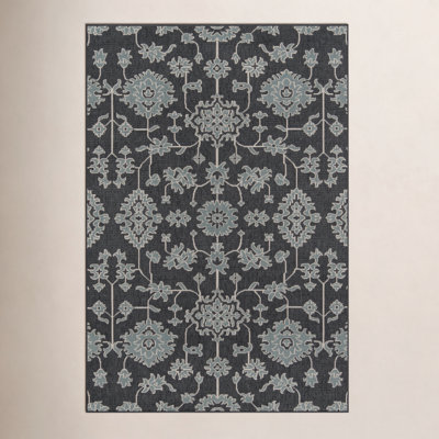Adrienne Charcoal Floral Outdoor Rug