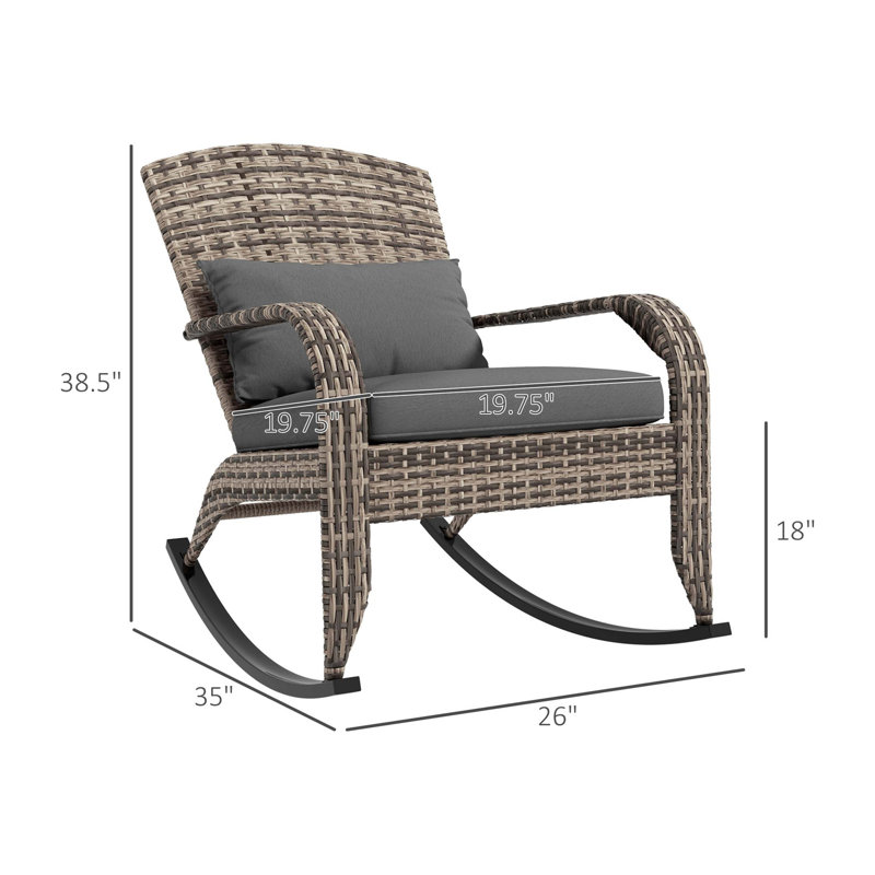 Outsunny Outdoor Wicker Adirondack Rocking Chair, Patio Rattan Rocker Chair With High Back, Seat Cushion, And Pillow For Garden, Porch, Balcony