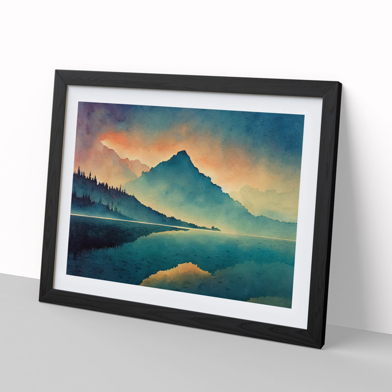 Magical Mountain Lake - Framed Print, Black, 25cm H x 34cm W x 2cm D