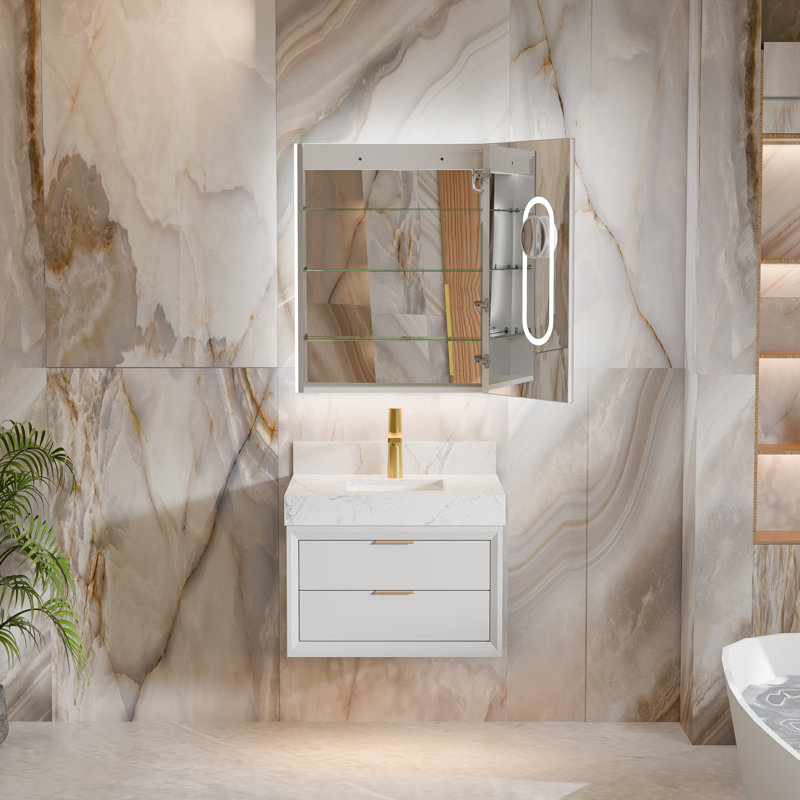 Pharmacie pour salle de bain à DEL avec miroir à puissance élevée 1800 W et porte à fermeture en douceur ou avec fixation en surface 5 fois avec miroir grossissant