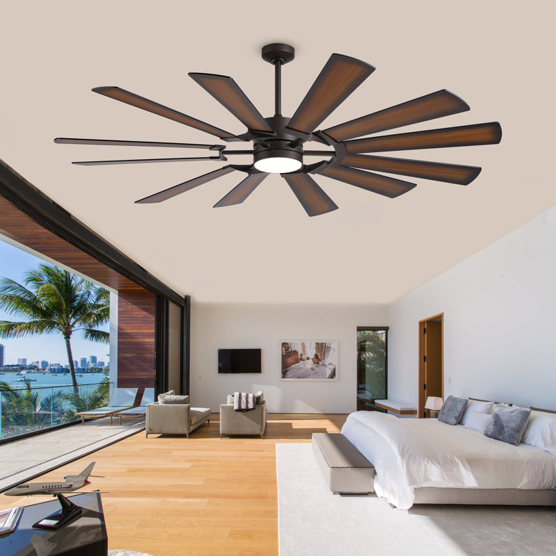 72 Inch Massive Windmill Ceiling Fan with Light, 12-Blade Industrial Fan, High CFM Powerful Airflow, Ultra-Quiet DC Motor, Remote Control, 6-Speed Reversible, Dimmable 3CCT LED with Memory Function