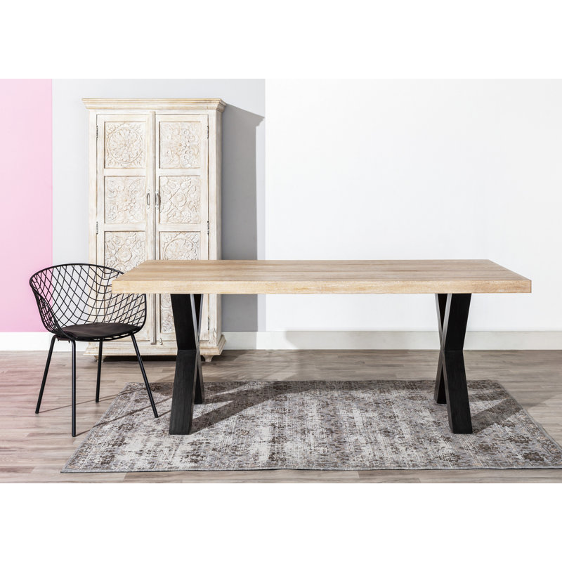 Pascoe Ash Rectangular Wood Top Dining Table with Steel Base, H76 x L200 x W100cm, Black