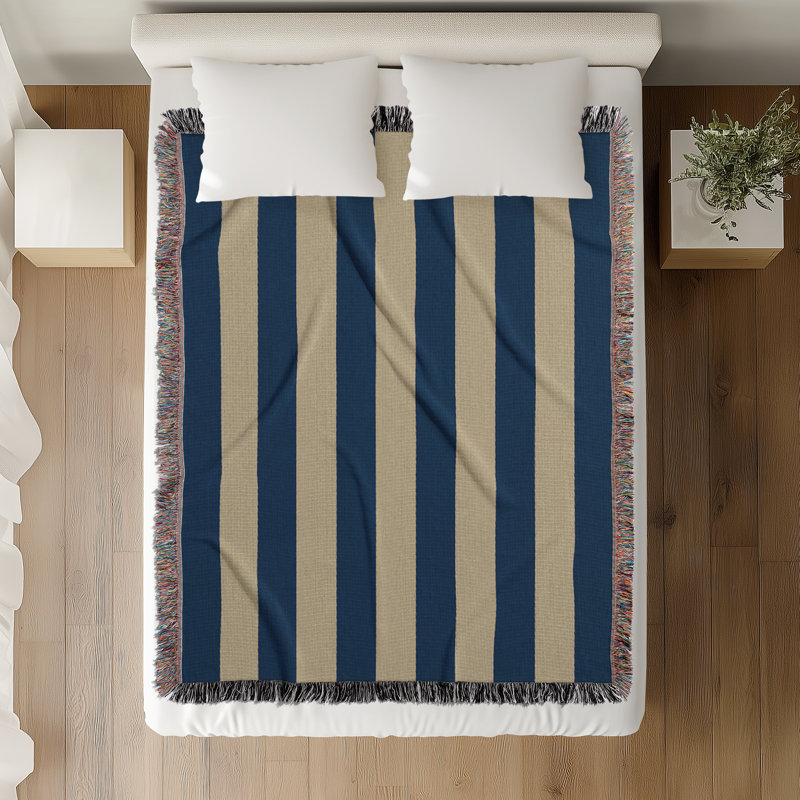 Jeté en mélange de coton Lynch, Bleu marine / or pâle, L 70 po x l 50 po