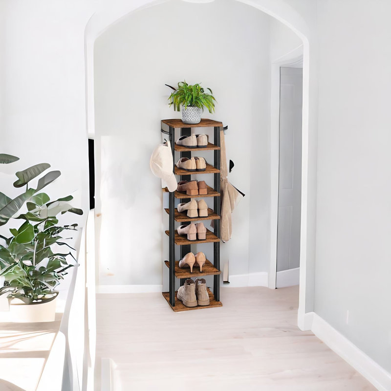 8 Pair Shoe Rack Narrow Industrial Rustic Brown Hallway Living Room Furniture