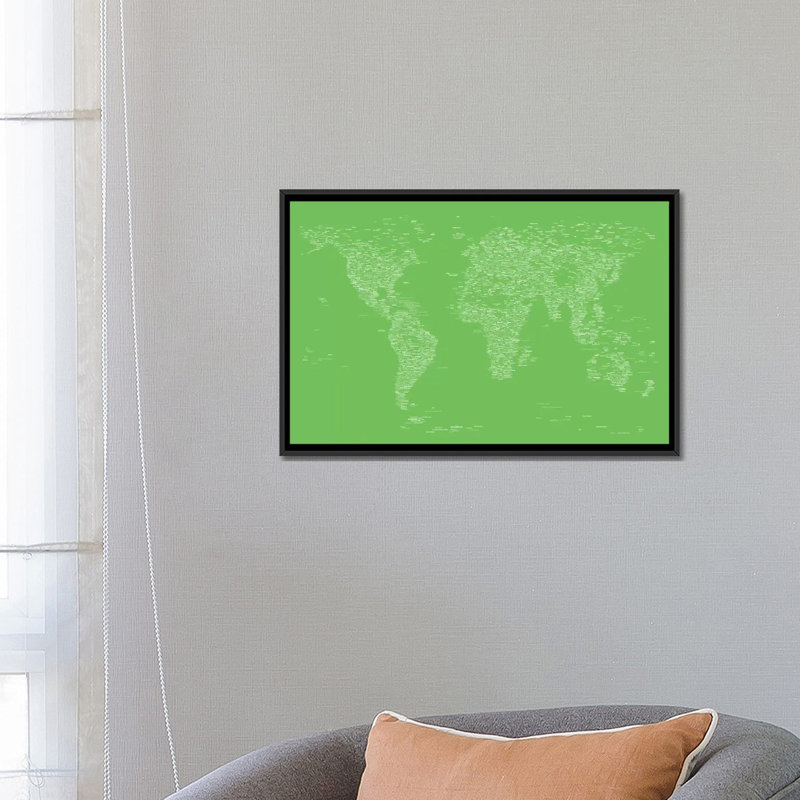 «Font World Map» par Michael Tompsett, impression sur toile tendue en vert clair, H 18 po x l 26 po x P 1,5 po, Pas de tapis