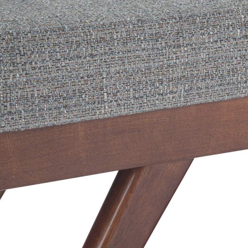 Pebble Grey Tweed Mid-Century Modern Footstool with Wood Legs