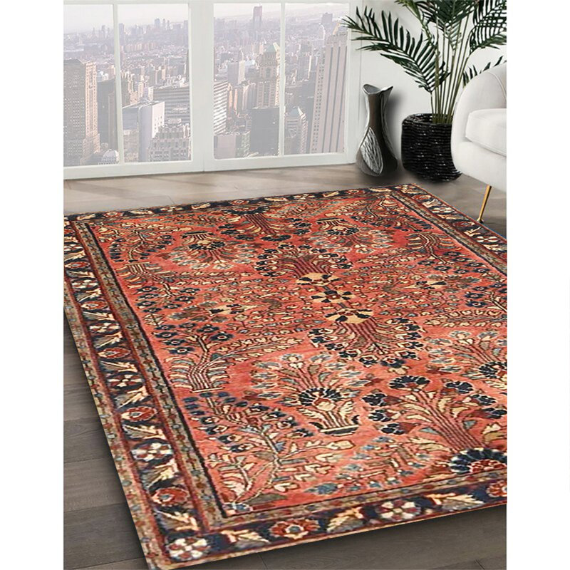 Tapis oriental multicolore tissé à la machine Oriental, Rond 6 pi