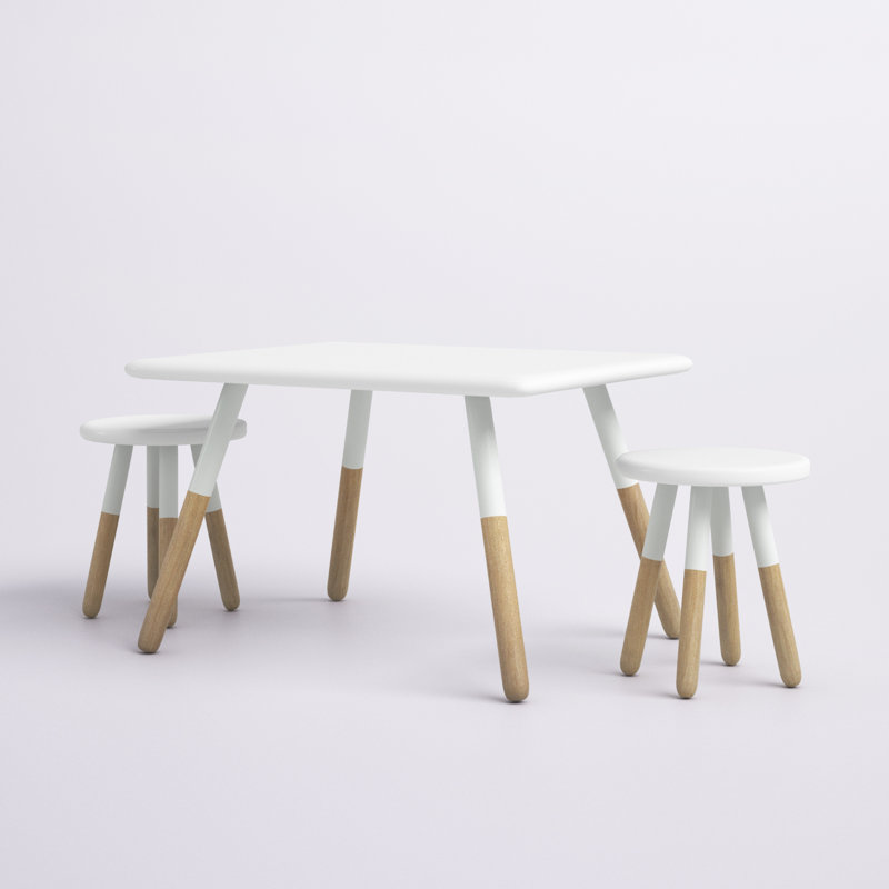White and Natural Wood Kids Activity Table and Stool Set
