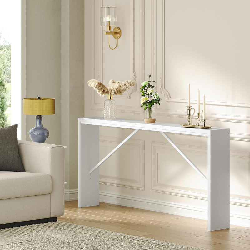 Ademara Console Table Long Sofa Table Behind Couch, 31.5" H x 62.2" W x 9.1" D, White
