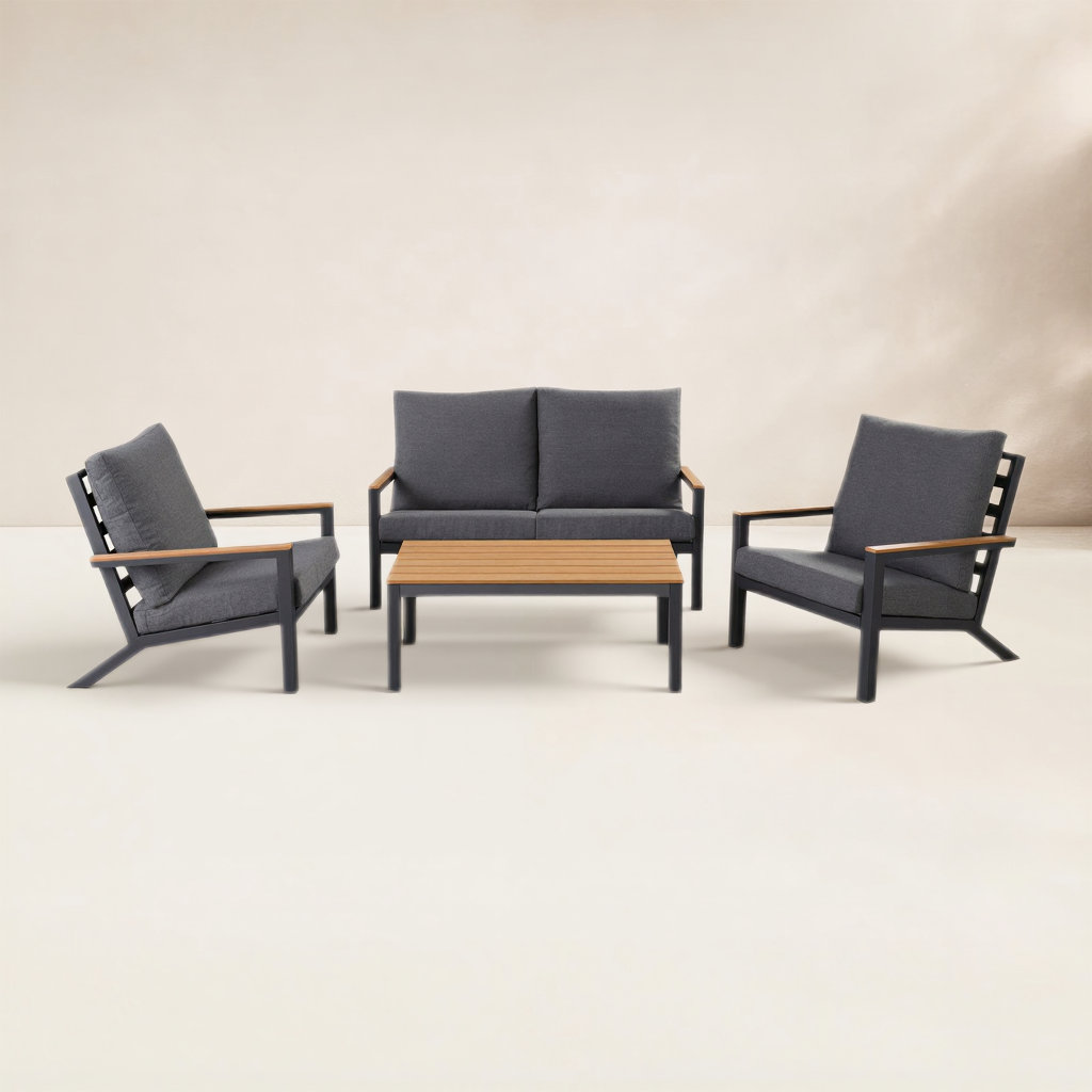 Landing 4-Person Patio Seating Group, Slate Black Frame/Charcoal Cushion