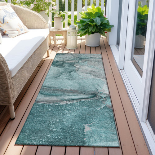 Brayden Studio® Bernardin Teal Indoor/Outdoor Rug | Wayfair