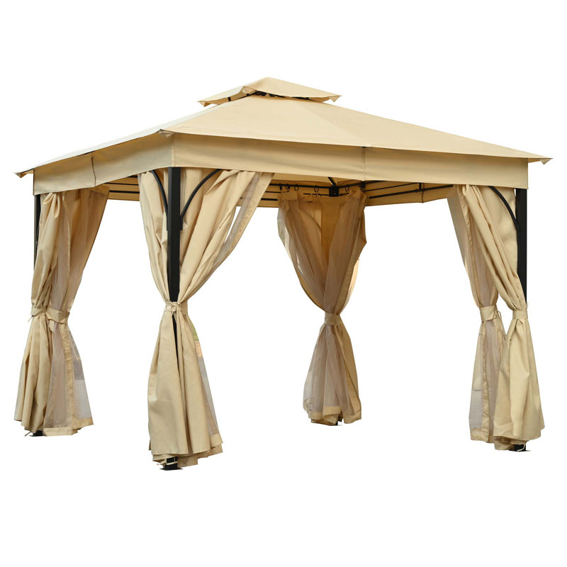 Outdoor Gazebo Tent With Double Roofs, Mosquito Netting & Privacy Screens, Beige