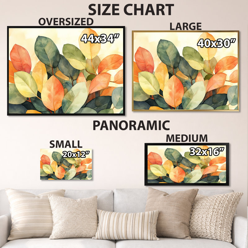 Earth Tone Ficus II - impression d'art moderne orange, H 12 po x l 20 po, Toile tendue