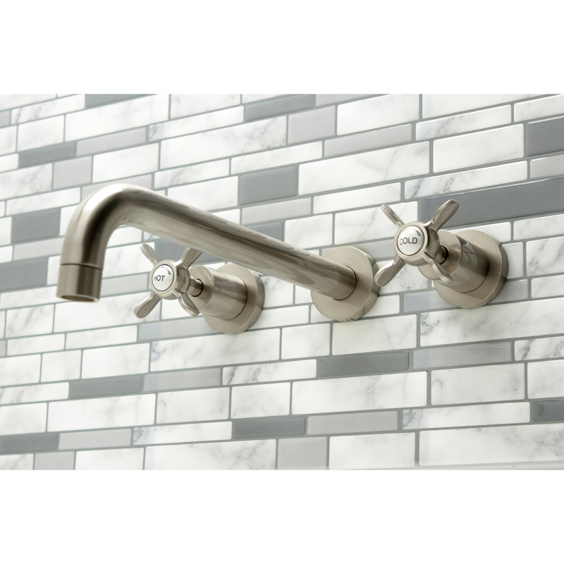 Kingston Brass Manhattan Two-Handle 3-Hole Wall Mount Roman Tub Faucet, Brushed Nickel, Quattro