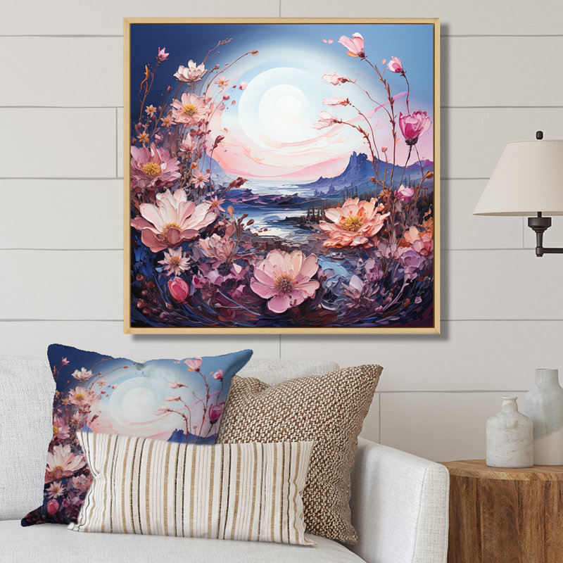 Lune mauve avec paysage de rêve, H 36 po x l 36 po x P 1,5 po, Cadre naturel flottant