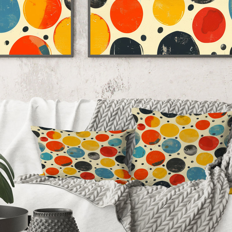 Coussin décoratif à pois orange et vert III, H 18 po x l 18 po
