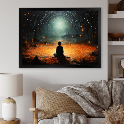 Orange Teal Meditation Stillness Within Pointillism - Spiritual Canvas Wall Art