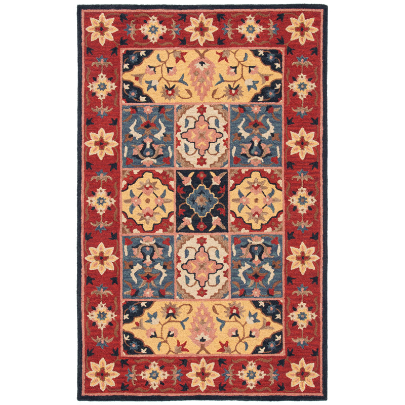 Hand Tufted Wool/Cotton/Latex Oriental Rug in Red/Gold, Rectangle 5' x 8'