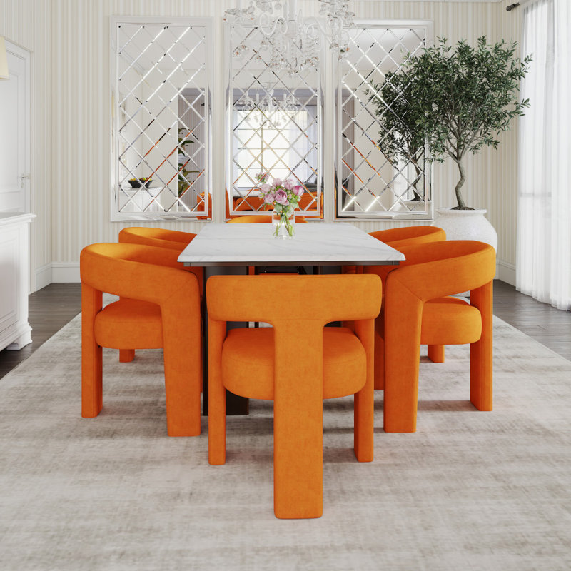 Ensemble de salle à manger moderne, 7 pièces : table, 6 chaises, Orange