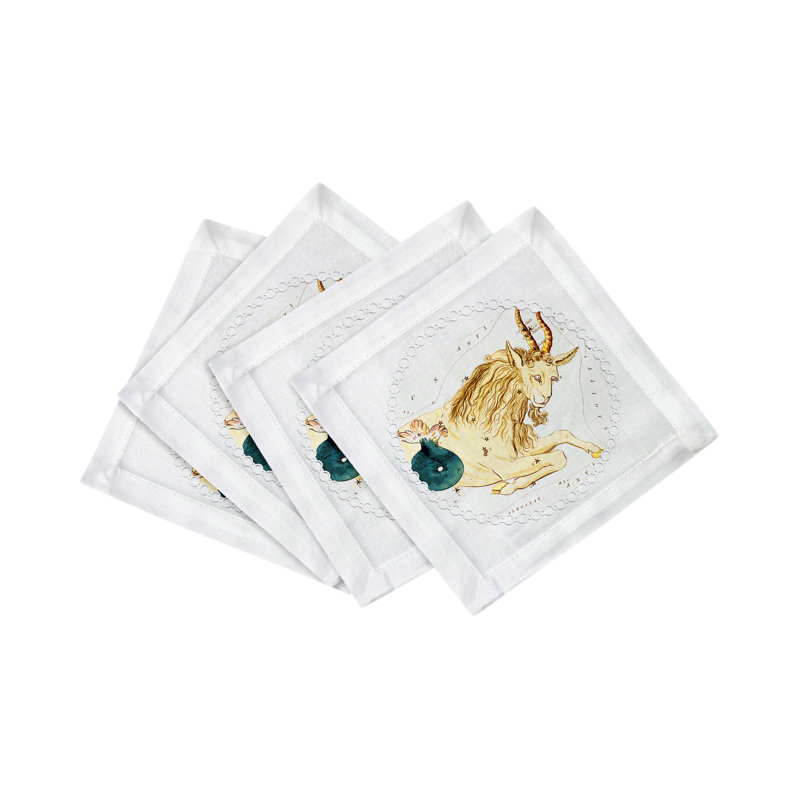 Zodiac Capricorn Cotton Sateen Cocktail Napkins, White