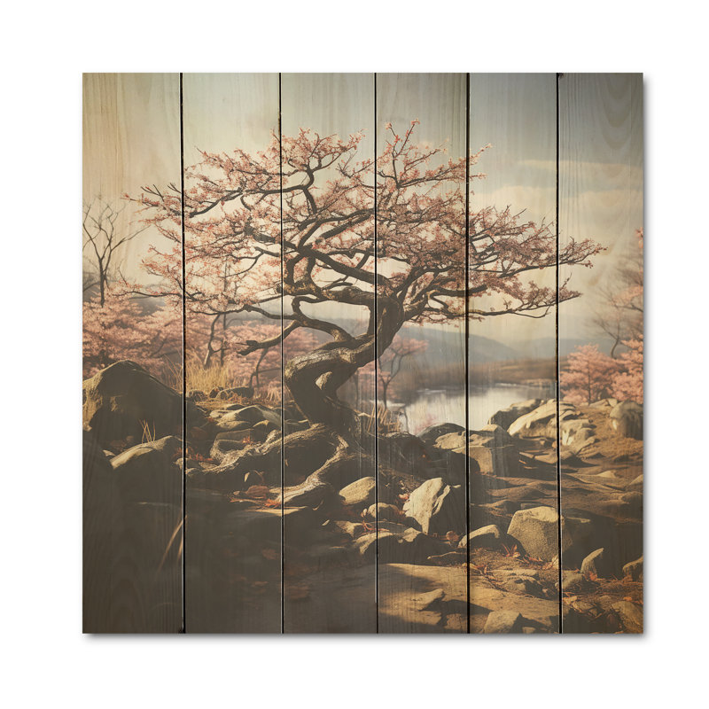 Bonsai serein au Japon - Art de chêne sur bois de pin naturel, H 15 po x l 15 po