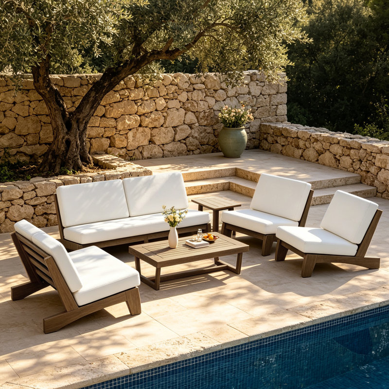 Ensemble de conversation Polett, 6 Pcs: 2 Tables, Loveseat, 2 Chairs, Sofa, Beige, Brun
